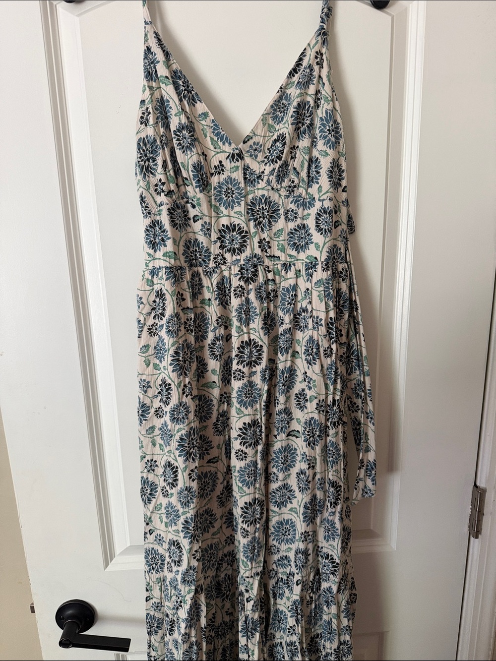 Women’s Floral Spaghetti-Strap Dress in Cream and Blue